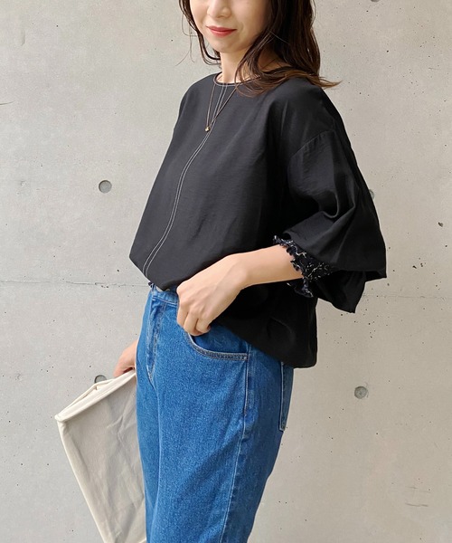 CAPRICIEUX LE'MAGE（カプリシューレマージュ）の「柄カフスステッチTブラウス（シャツ/ブラウス・レディース・ブラック/ホワイト・FREE）」の15枚目の写真