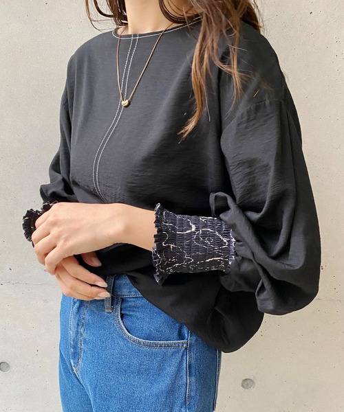 CAPRICIEUX LE'MAGE（カプリシューレマージュ）の「柄カフスステッチTブラウス（シャツ/ブラウス・レディース・ブラック/ホワイト・FREE）」の16枚目の写真