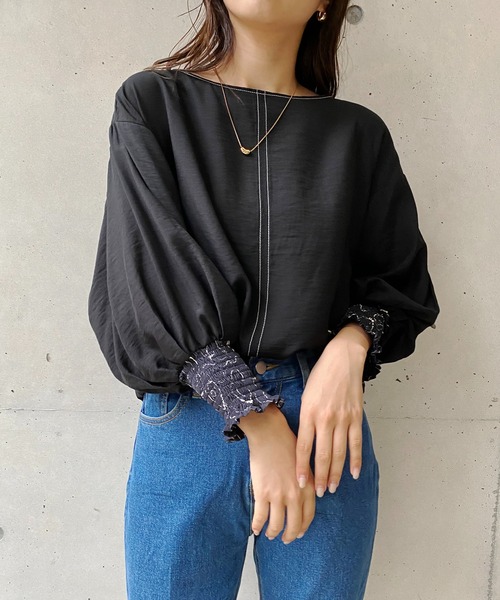 CAPRICIEUX LE'MAGE（カプリシューレマージュ）の「柄カフスステッチTブラウス（シャツ/ブラウス・レディース・ブラック/ホワイト・FREE）」の17枚目の写真