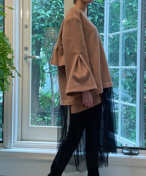 AVIE（アビィ）の「メルトン切替チュールドレス（ワンピース・レディース・ベージュ/グリーン・38）」の2枚目の写真