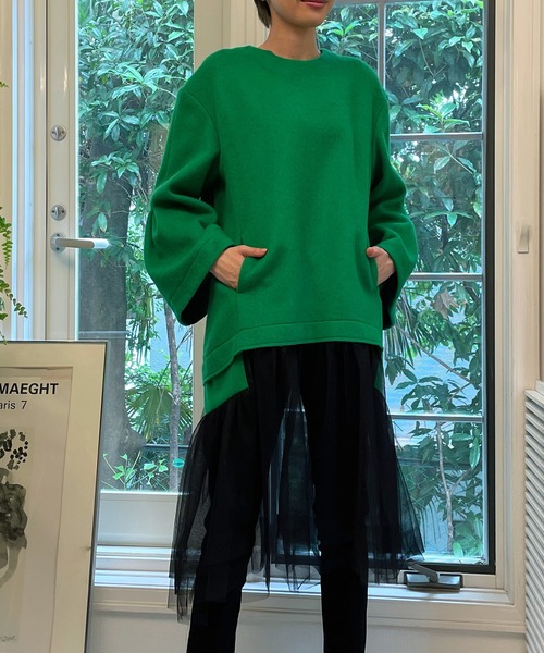 AVIE（アビィ）の「メルトン切替チュールドレス（ワンピース・レディース・ベージュ/グリーン・38）」の10枚目の写真