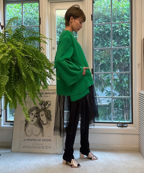 AVIE（アビィ）の「メルトン切替チュールドレス（ワンピース・レディース・ベージュ/グリーン・38）」の7枚目の写真