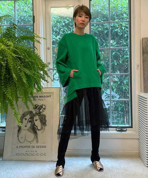 AVIE（アビィ）の「メルトン切替チュールドレス（ワンピース・レディース・ベージュ/グリーン・38）」の3枚目の写真