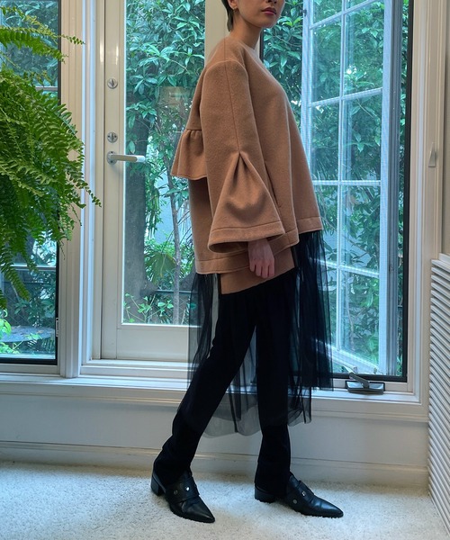 AVIE（アビィ）の「メルトン切替チュールドレス（ワンピース・レディース・ベージュ/グリーン・38）」の18枚目の写真