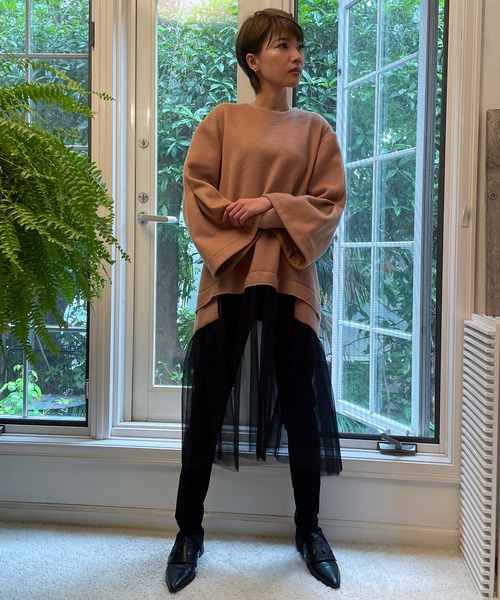 AVIE（アビィ）の「メルトン切替チュールドレス（ワンピース・レディース・ベージュ/グリーン・38）」の4枚目の写真