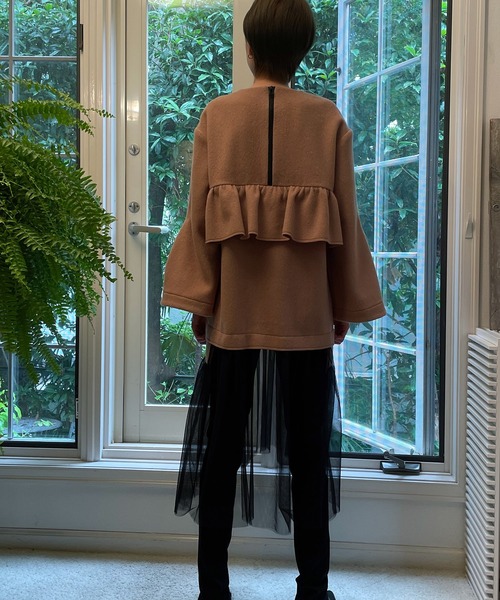 AVIE（アビィ）の「メルトン切替チュールドレス（ワンピース・レディース・ベージュ/グリーン・38）」の6枚目の写真