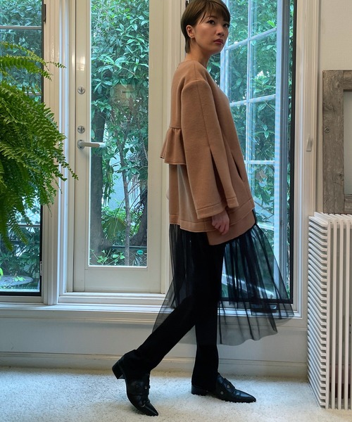 AVIE（アビィ）の「メルトン切替チュールドレス（ワンピース・レディース・ベージュ/グリーン・38）」の14枚目の写真