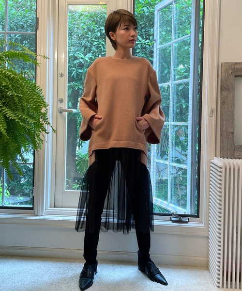 AVIE（アビィ）の「メルトン切替チュールドレス（ワンピース・レディース・ベージュ/グリーン・38）」の8枚目の写真