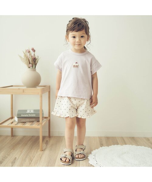 apres les cours(アプレレクール)の「GIRL’S 裾フリルキュロットパンツ_ショート丈(その他パンツ・キッズ・ブルー/ドット/チェック・110/120/80/130/140/100/90)」の4枚目の写真