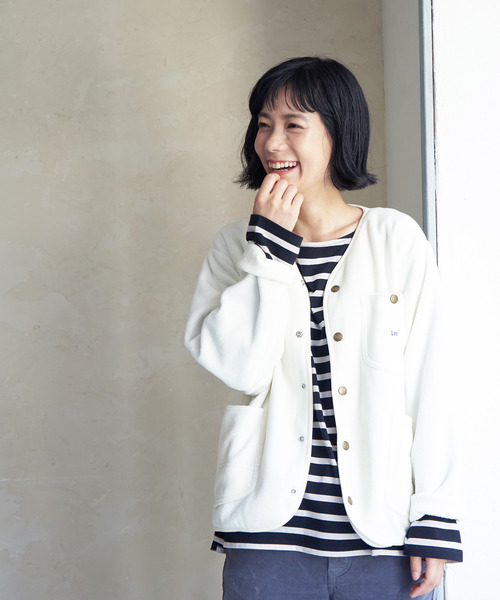 Lee(リー)の「Lee FLEECE CARDIGAN(ブルゾン・レディース・チャコールグレー/ベージュ/オフホワイト・M/L)」の4枚目の写真