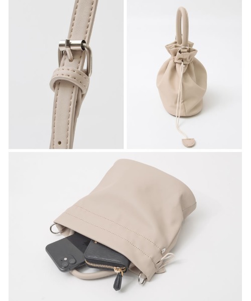 Re:EDIT（リエディ）の「フェイクレザー巾着バッグ（ショルダーバッグ・レディース・ブラック/ベージュ/イエロー・FREE）」の11枚目の写真