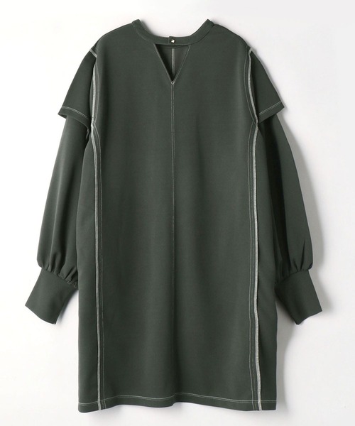 179/WG（イチナナキュウダブルジー）の「前後2WAY配色ステッチワンピース（ワンピース・レディース・ブラック/グリーン/マスタード・MEDIUM）」の4枚目の写真