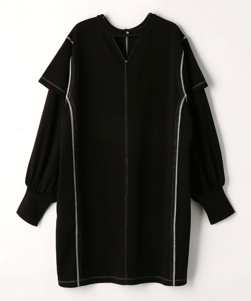 179/WG（イチナナキュウダブルジー）の「前後2WAY配色ステッチワンピース（ワンピース・レディース・ブラック/グリーン/マスタード・MEDIUM）」の7枚目の写真