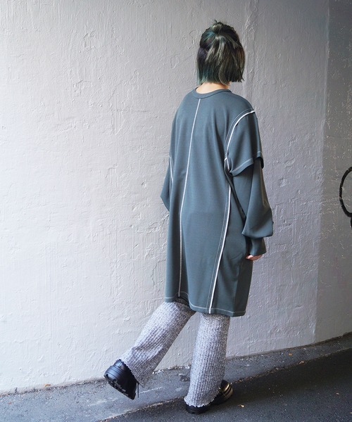 179/WG（イチナナキュウダブルジー）の「前後2WAY配色ステッチワンピース（ワンピース・レディース・ブラック/グリーン/マスタード・MEDIUM）」の6枚目の写真