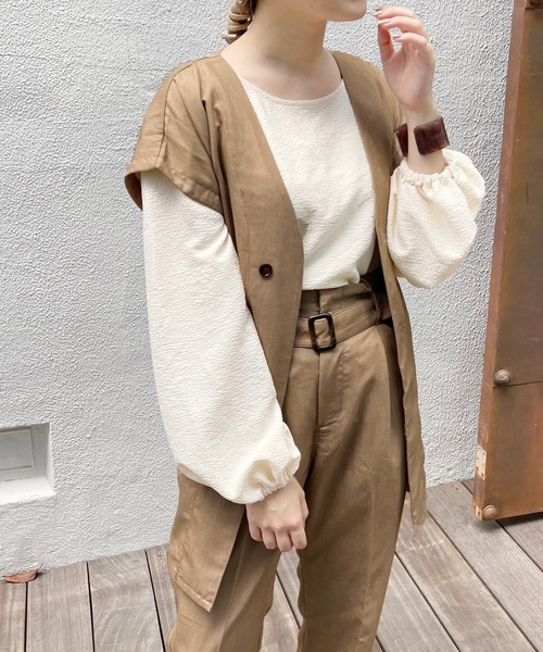 セール】【apres jour clair】ノーカラーベルト付きジレ【セットアップ