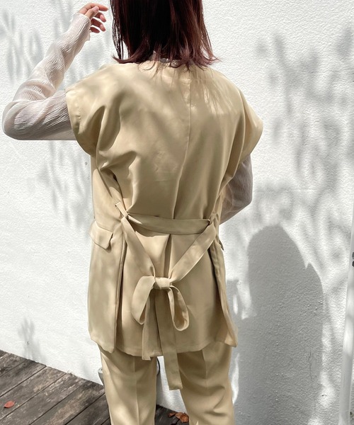 セール】【apres jour clair】ノーカラーベルト付きジレ【セットアップ