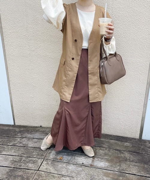 apres jour clair（アプレジュールクレア）の「【apres jour clair】ノーカラーベルト付きジレ【セットアップ可能】（ベスト・レディース・ベージュ/ライトベージュ/ダークブラウン・X-LARGE/フリー）」の20枚目の写真