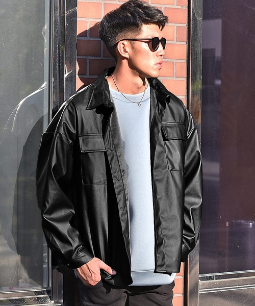 JOKER（ジョーカー）の「【JOKER】ルーズシルエットオーバーサイズCPOレザージャケット フェイクレザービッグサイズジャケット 春服（ブルゾン・メンズ・ブラック/グレー系その他・L/XL/M）」の3枚目の写真