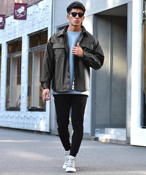 JOKER（ジョーカー）の「【JOKER】ルーズシルエットオーバーサイズCPOレザージャケット フェイクレザービッグサイズジャケット 春服（ブルゾン・メンズ・ブラック/グレー系その他・L/XL/M）」の4枚目の写真