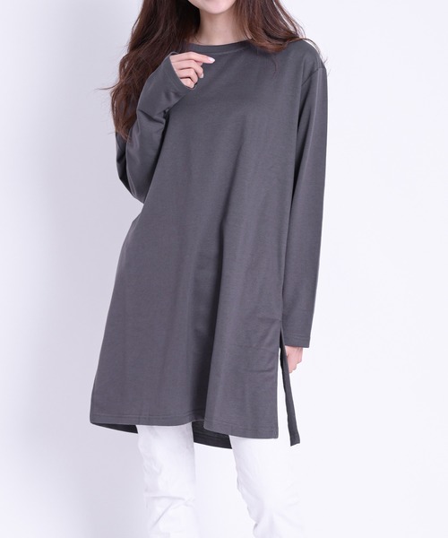 Felt-Maglietta(フェルトマリエッタ)の「サイドスリットルーズカットソー長袖(Tシャツ/カットソー・レディース・ブラック/モカ/ホワイト/ダークグレー・FREE/X-LARGE/XX-LARGE)」の6枚目の写真