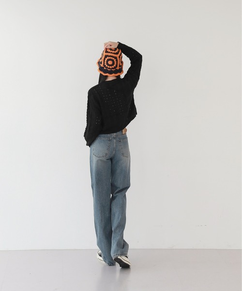 by muni:r（バイ ムニール）の「ねじり ラウンド ネック ニット カーディガン（ニット/セーター・レディース・アイボリー/ブラック/パープル・FREE）」の6枚目の写真