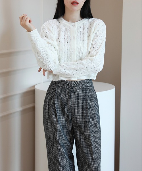 by muni:r（バイ ムニール）の「ねじり ラウンド ネック ニット カーディガン（ニット/セーター・レディース・アイボリー/ブラック/パープル・FREE）」の17枚目の写真