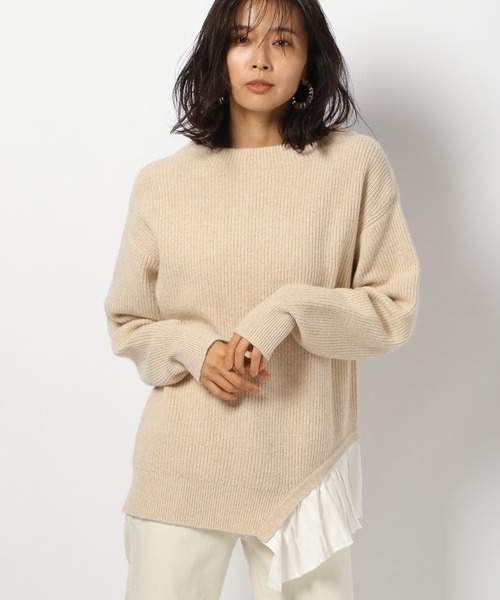 BARNYARDSTORM（バンヤードストーム）の「BARNYARDSTORM / プリーツアシメヘムニット（ニット/セーター・レディース・ブラック/ベージュ/ネイビー/ブラウン/その他1・1/0）」の4枚目の写真