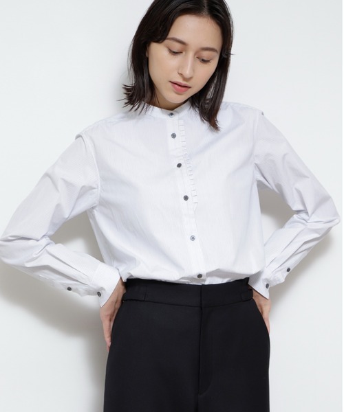 超お買い得高評価 ストライプバンドカラーシャツ シャツ ブラウス Human Woman ヒューマンウーマン のファッション アウトレット 店舗 大阪 Arenatheatre Net