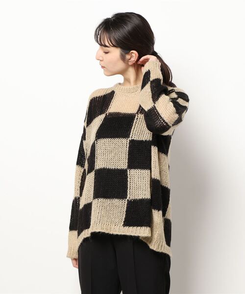 ROSE BUD（ローズバッド）の「透かし編みチェック柄ニット（ニット/セーター・レディース・ブラック/オレンジ・1）」の7枚目の写真