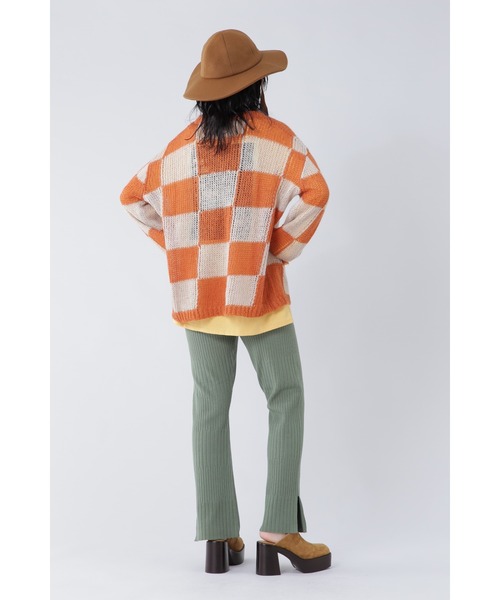 ROSE BUD（ローズバッド）の「透かし編みチェック柄ニット（ニット/セーター・レディース・ブラック/オレンジ・1）」の10枚目の写真