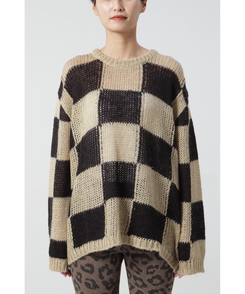 ROSE BUD（ローズバッド）の「透かし編みチェック柄ニット（ニット/セーター・レディース・ブラック/オレンジ・1）」の13枚目の写真