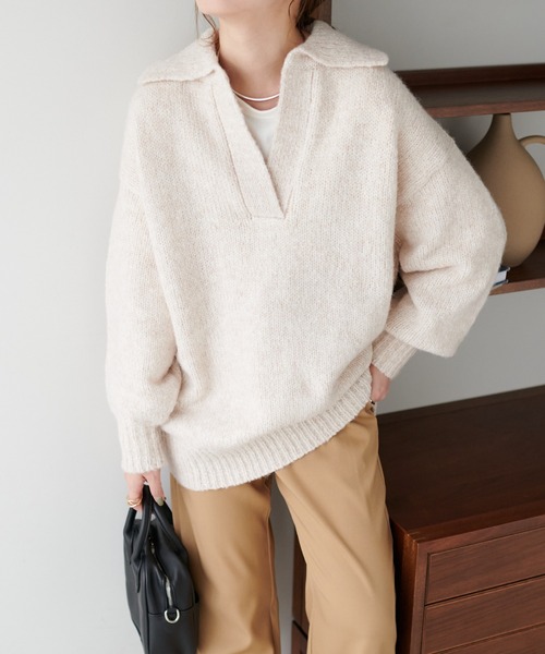 DISCOAT(ディスコート)の「スキッパーチュニック(ニット/セーター・レディース・アイボリー/グレー/グリーン・FREE)」の6枚目の写真