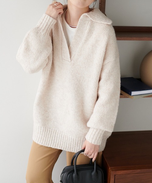 DISCOAT(ディスコート)の「スキッパーチュニック(ニット/セーター・レディース・アイボリー/グレー/グリーン・FREE)」の7枚目の写真