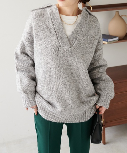 DISCOAT(ディスコート)の「スキッパーチュニック(ニット/セーター・レディース・アイボリー/グレー/グリーン・FREE)」の17枚目の写真