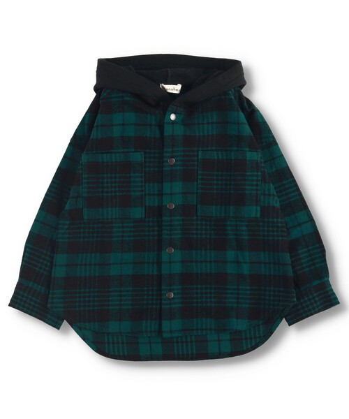 BRANSHES(ブランシェス)の「【あったか】ビッグシルエットパーカーシャツ(シャツ/ブラウス・キッズ・ベージュ/グリーン・90/100/110/120/130/140/150)」の3枚目の写真