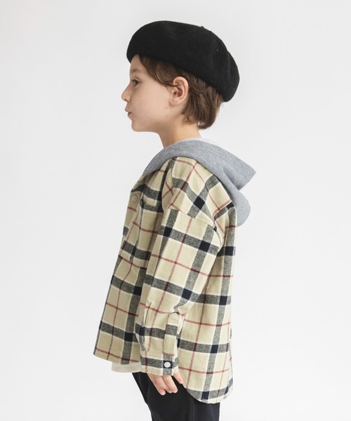 BRANSHES(ブランシェス)の「【あったか】ビッグシルエットパーカーシャツ(シャツ/ブラウス・キッズ・ベージュ/グリーン・90/100/110/120/130/140/150)」の13枚目の写真