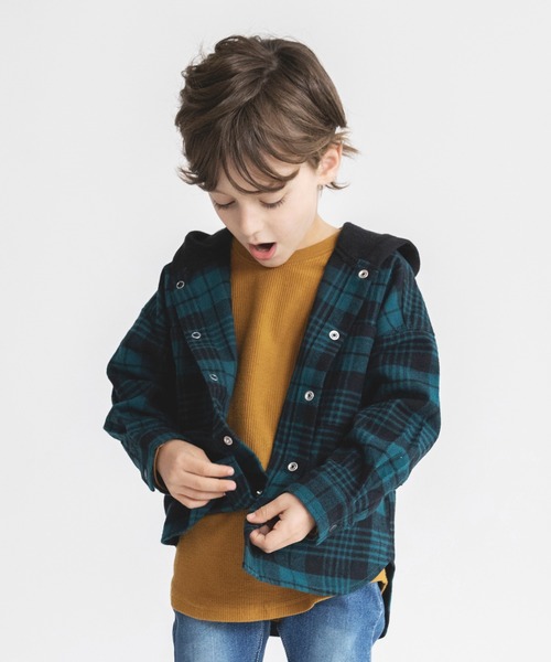 BRANSHES(ブランシェス)の「【あったか】ビッグシルエットパーカーシャツ(シャツ/ブラウス・キッズ・ベージュ/グリーン・90/100/110/120/130/140/150)」の21枚目の写真