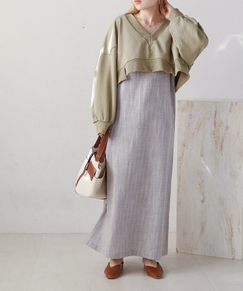 Bab（バブ）の「深Vネックショート丈スウェット（スウェット・レディース・ベージュ/ピンク/ライトグリーン・FREE）」の15枚目の写真