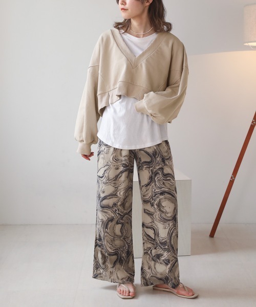 Bab（バブ）の「深Vネックショート丈スウェット（スウェット・レディース・ベージュ/ピンク/ライトグリーン・FREE）」の16枚目の写真