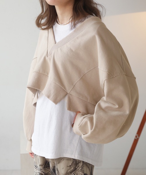 Bab（バブ）の「深Vネックショート丈スウェット（スウェット・レディース・ベージュ/ピンク/ライトグリーン・FREE）」の21枚目の写真