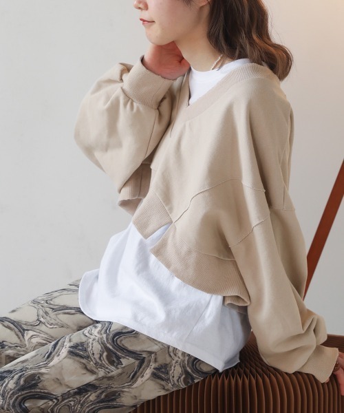 Bab（バブ）の「深Vネックショート丈スウェット（スウェット・レディース・ベージュ/ピンク/ライトグリーン・FREE）」の22枚目の写真