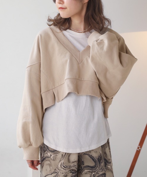 Bab（バブ）の「深Vネックショート丈スウェット（スウェット・レディース・ベージュ/ピンク/ライトグリーン・FREE）」の19枚目の写真