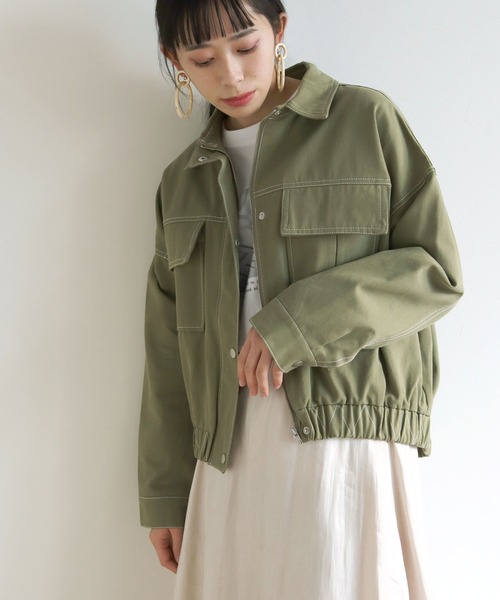 vingtrois（バントロア）の「【Vingtrois】カラーステッチワークデザインショート丈ブルゾン（ブルゾン・レディース・ブラック/ベージュ/カーキ/アイボリー・M）」の4枚目の写真