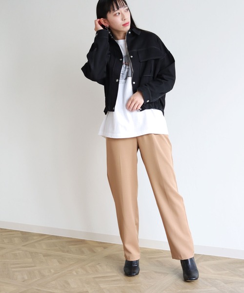 vingtrois（バントロア）の「【Vingtrois】カラーステッチワークデザインショート丈ブルゾン（ブルゾン・レディース・ブラック/ベージュ/カーキ/アイボリー・M）」の13枚目の写真