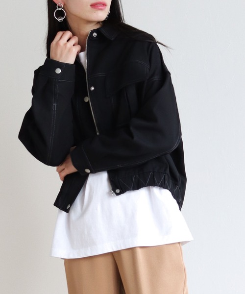 vingtrois（バントロア）の「【Vingtrois】カラーステッチワークデザインショート丈ブルゾン（ブルゾン・レディース・ブラック/ベージュ/カーキ/アイボリー・M）」の19枚目の写真