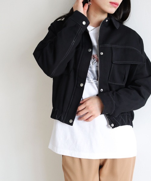 vingtrois（バントロア）の「【Vingtrois】カラーステッチワークデザインショート丈ブルゾン（ブルゾン・レディース・ブラック/ベージュ/カーキ/アイボリー・M）」の20枚目の写真