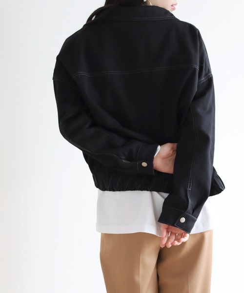 vingtrois（バントロア）の「【Vingtrois】カラーステッチワークデザインショート丈ブルゾン（ブルゾン・レディース・ブラック/ベージュ/カーキ/アイボリー・M）」の12枚目の写真