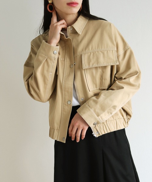 vingtrois（バントロア）の「【Vingtrois】カラーステッチワークデザインショート丈ブルゾン（ブルゾン・レディース・ブラック/ベージュ/カーキ/アイボリー・M）」の21枚目の写真