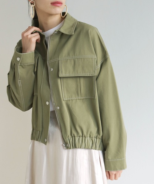 vingtrois（バントロア）の「【Vingtrois】カラーステッチワークデザインショート丈ブルゾン（ブルゾン・レディース・ブラック/ベージュ/カーキ/アイボリー・M）」の10枚目の写真