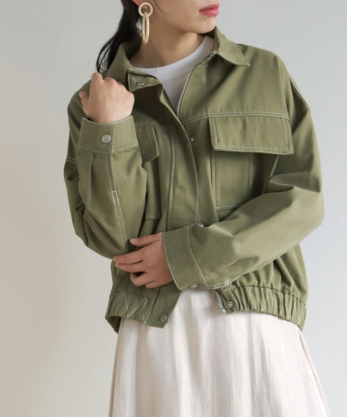 vingtrois（バントロア）の「【Vingtrois】カラーステッチワークデザインショート丈ブルゾン（ブルゾン・レディース・ブラック/ベージュ/カーキ/アイボリー・M）」の11枚目の写真